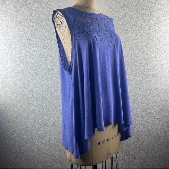 Free People l M Purple Heathered Floral Embroidery Mesh Boho Festival Swing Tank - Picture 8 of 14